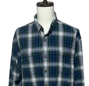 Duluth Flannel Shirt Mens XLT Blue Green Plaid Button Down Long Sleeve Workwear - Picture 1 of 10