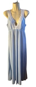 VTG 1970's Miss Elaine Blue Silky Nylon Lace Negligee Nightgown Lingerie SMALL - Picture 1 of 11