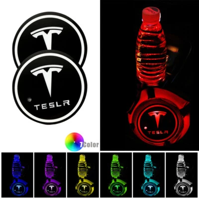 2Шт переключаемый семь цветной светодиодный автомобильный подстаканник держатель коврик подставки для TESLA - Изображение 1 из 3