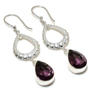 Amethyst Gemstone Silver Plated Dangle Earrings Jewelry 2.5" - Picture 1 of 1