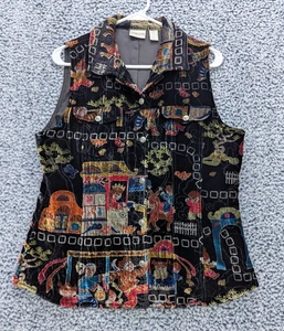 Chicos Velvet Tapestry Vest Size Medium Boho Cottagecore Dark Floral 90s Silk - Picture 1 of 11