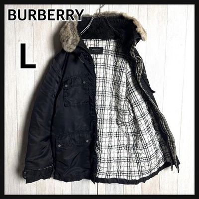 BURBERRY Black Label Padded Jacket Nova Check Rabbit Fur Trim Men's US Size M - Image 1 of 4