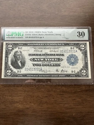 1918 2 battleship Federal Reserve note New York Pmg30 - Image 1 of 2