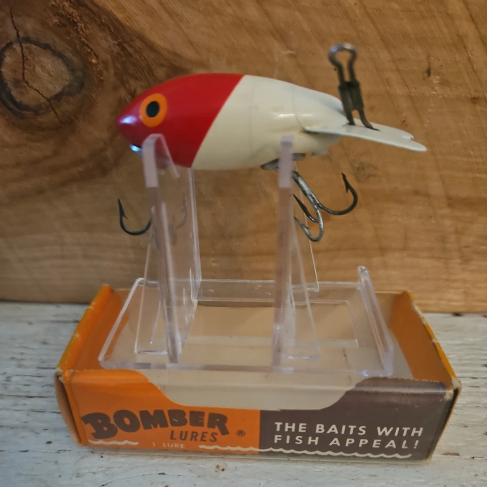 Vtg TEXAS LURE Bomber Lures "BABY BOMBER" #204. Red Head color. Wood Lure.  - Image 1 of 4