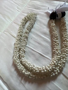 Cowry Shell Lei Necklace Kukui Nut Satin Ribbon Hawaii Wedding Tropical Luau - Picture 1 of 3