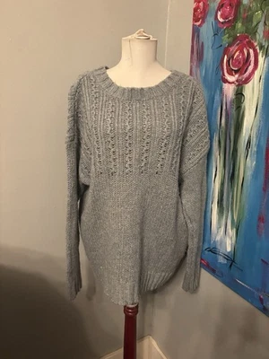 Aerie Womens L Chunky Knit Gray Wool Alpaca Blend Pullover Sweater Tie  - Image 1 of 4