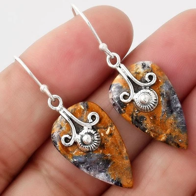 Natural Indian Blanket Jasper 925 Sterling Silver Earrings Jewelry E-1137 - Image 1 of 4