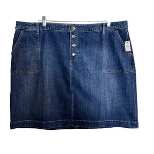 Talbots Blue Denim Oyster Wash A Line Pocket Knee Length Skirt Size 22W Plus NWT - Picture 1 of 9
