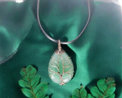 Collar Colgante Árbol de la Vida Aventurina Verde Cristal Curativo Joyería 18" Cordón Foto 1 de 4