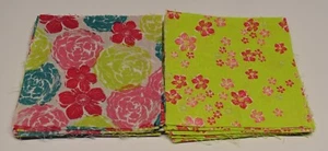 48 - 5" charm Squares rotary cut cotton Fabric LIME GREEN teal PINK flowers - Picture 1 of 3