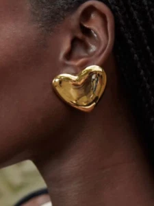 18k Gold Vintage Heart Earrings | Gold Vintage Chunky Heart Studs | Nickel Free - Picture 1 of 5