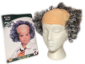 OLD MAN BALD HEAD WIG 100 Years Costume Clown Gray Curly Hair Larry 3 Stooges - Picture 1 of 22