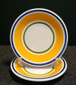 Italian Daisy Blue Yellow Green Stripe Salad Plate by MAXAM from Italy - Picture 1 of 10