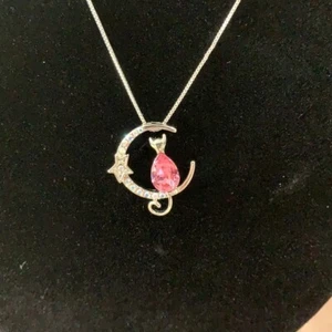 Cat on a Crescent Moon Pendant Necklace - Picture 1 of 11