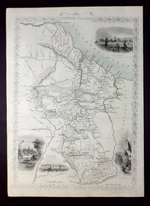 GUAYANA BRITÁNICA, 'GUAYANA', AMÉRICA DEL SUR, mapa antiguo original, TALLIS, 1851 - Imagen 1 de 4
