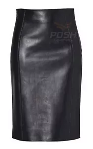 Women's genuine Lambskin & cowhide leather knee pencil skirt party wear - Picture 1 of 11