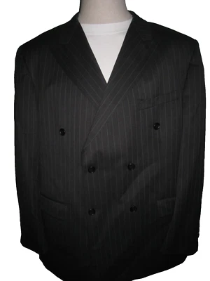 PAUL FREDRIC 100% WOOL DOUBLE BREASTED STRIPED BLACK BLAZER SPORT COAT MEN'S 50R - Image 1 of 4