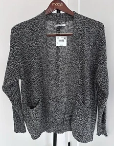 American Eagle Cardigan Women's Small Black Whit Knit Open Front Sweater - Picture 1 of 8