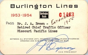 1953-1954 Burlington Lines Employee Railway Pass Brown - Picture 1 of 2