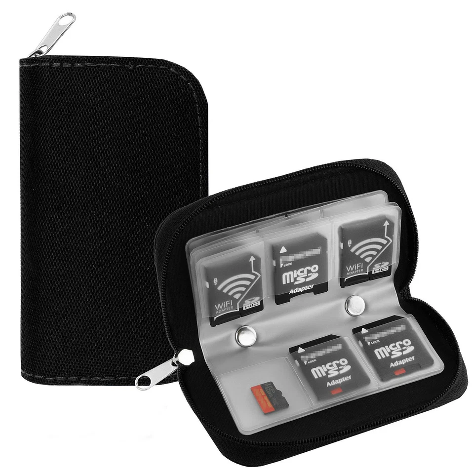 22 Slots Memory Card Carrying Case Holder Pouch for SD SDHC MMC Micro SD - Black - Image 1 of 4