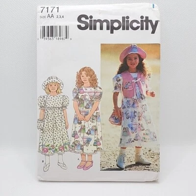 Simplicity 7171 Child's Toddler Dress Vest Hat Sewing Pattern Size 2-4 Uncut - Image 1 of 4