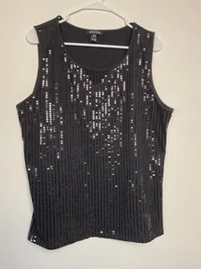 George Women’s Black Sequin Tank Top Blouse in Size XL (16-18) Stretchy Cruise - Picture 1 of 6