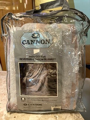 Vtg NOS Cannon Throw Blanket 50x60" 100% Cotton Reversible Fringe USA Tucson - Image 1 of 4
