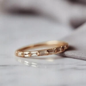 Banda de compromiso 0,40 quilates certificada cultivada en laboratorio corte baguette diamante oro amarillo 14 k - Imagen 1 de 13