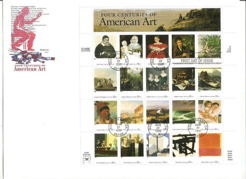 USA SC # 3236a-t  American Art , Pane of 20 FDC . Artmaster Cachet - Image 1 of 1
