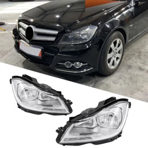Pair Halogen Headlight Clear For Mercedes-Benz C Class W204 S204 2008-2014 - Picture 1 of 12