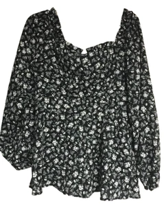 Bloomchic Black Floral Babydoll Top Size 10 NWOT Square Neck Smocked Back - Picture 1 of 7