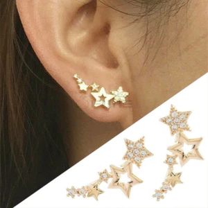 Hypoallergenic Classic Ear Climber Stars Style Fashion Earrings Sterling Silver - Picture 1 of 28