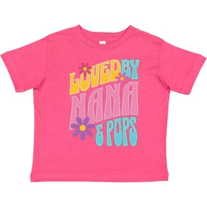 Inktastic Nana And Pops Love Me Retro Flowered Toddler T-Shirt Granddaughter Kid - Picture 1 of 16