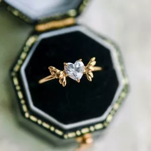 Heart Shape Diamond Angel Wings Engagement Solitaire Ring 14K Rose Gold Finish - Picture 1 of 7