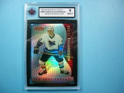 1995/96 BOWMAN'S BEST REFRACTOR HOCKEY CARD #BB29 MARCUS RAGNARSSON ROOKIE KSA 9 - Image 1 of 2