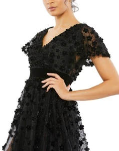 Abito MAC DUGGAL taglia 14 scollo a V impreziosito manica a farfalla lunghezza media $495 - Foto 1 di 9