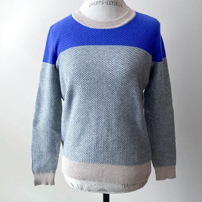 Suéter tejido gofre Madewell azul gris beige para mujer M Foto 1 de 4