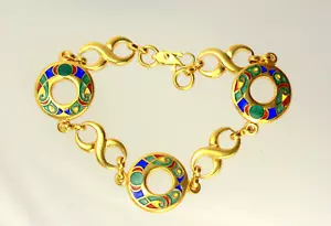 Pulsera de eslabones esmaltados modernos de mediados de siglo, pulsera retro de oro multicolor - Imagen 1 de 7