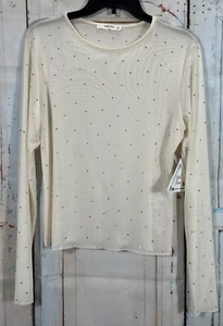 NWT Wild Love Women’s Long Sleeve Cream Sequin Thin Top Size XL -Lots of Stretch - Picture 1 of 10