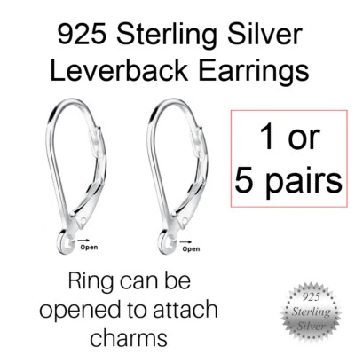 1 or 5 Pairs * Leverback Earring Fittings * Genuine 925 Sterling Silver - Image 1 of 4