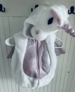 Girls Unicorn Halloween Costume Plush Hooded Vest White Pink Toddler 12 Months - Picture 1 of 4
