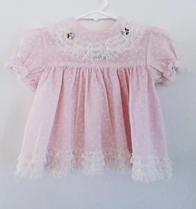 VINTAGE JC PENNY TODDLE TIME Girls Light Pink Floral Lace Dress Sz 1 .5 18m USA - Picture 1 of 10
