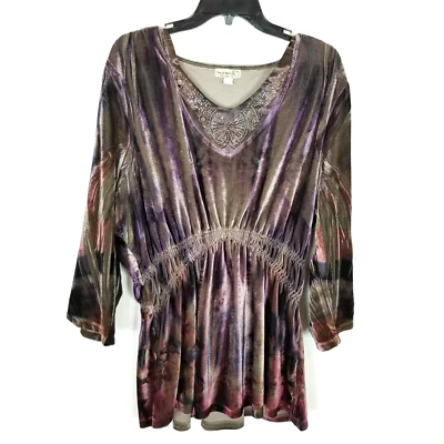 Túnica One World Mujer Talla Grande Ombre Terciopelo Aplastado Talla 3X Cuentas Bruja Boho Foto 1 de 4