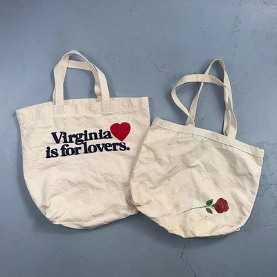 Lote de 2 botes y bolso de mano vintage de lona blanca Virginia Is For Lovers Rose PDX Foto 1 de 4