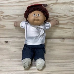 Pantalones de mezclilla 1982 Cabbage Patch Doll Boy cabello castaño y ojos Xavier Roberts pañal con hoyuelos - Imagen 1 de 22