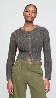 GAP x Cult Gaia L Cropped Cable-Knit Cardigan Gray #562908 - Image 1 of 4