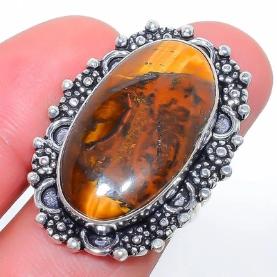 Anillo de joyería enchapado en plata con piedras preciosas ojo de tigre amarillo s.6 W2462 Foto 1 de 4