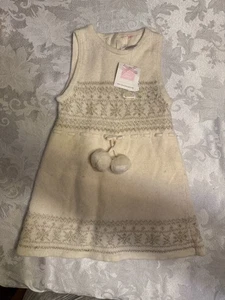 JANIE AND JACK MÄDCHEN STRICKKLEID 2T CREME GOLD FAIR ISLE BOMMELDETAIL - Bild 1 von 8