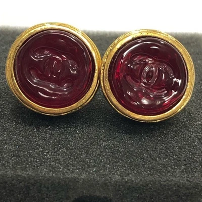Vintage CHANEL 93A Coco Mark CC Red Gripoix Gold tone Earring Gold - Bild 1 von 4