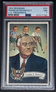1952 Bowman U.S. Presidents #34 Franklin Delano Roosevelt  PSA 7 - NM - Picture 1 of 2